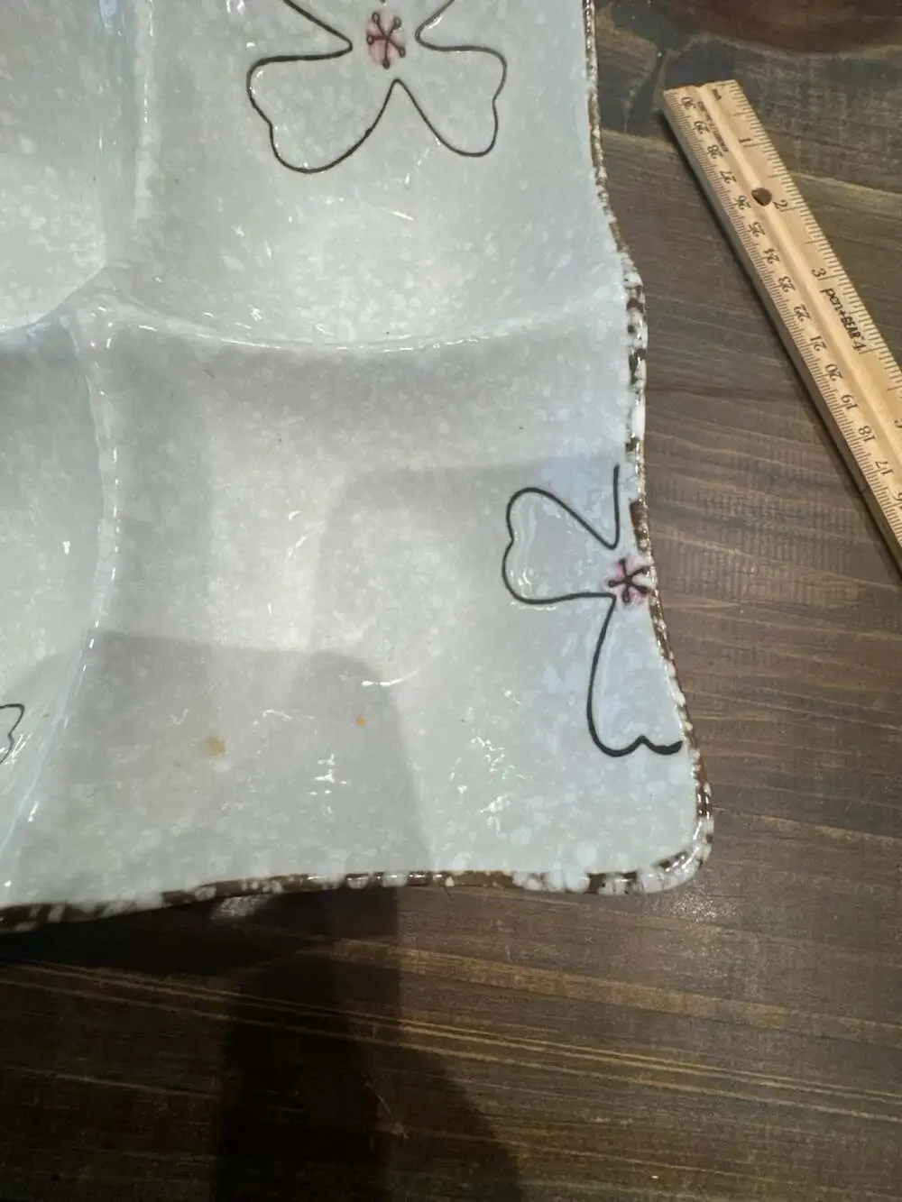 Ceramic White Speckled 4-Section Divided Dish with Floral Hand-Painted Accents